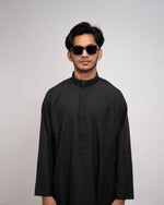Saudi Thobe Designer Black for Men – View, Full Length | Furqanwear