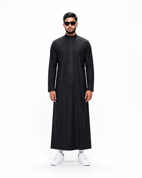 Black Saudi Thobe with Bronze Embroidery