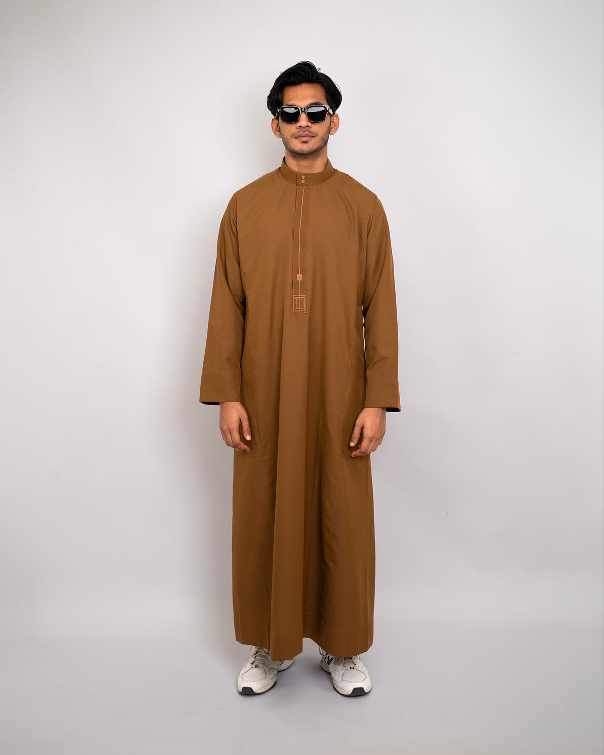 Saudi Thobe Copper Brown for Men – Full Length Front View | Furqanwear