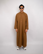 Saudi Thobe Copper Brown for Men – Full Length Front View | Furqanwear