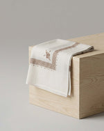 Yemeni Shemagh Type 32 Cream & Beige Paisley — full product shot draped — Furqanwear
