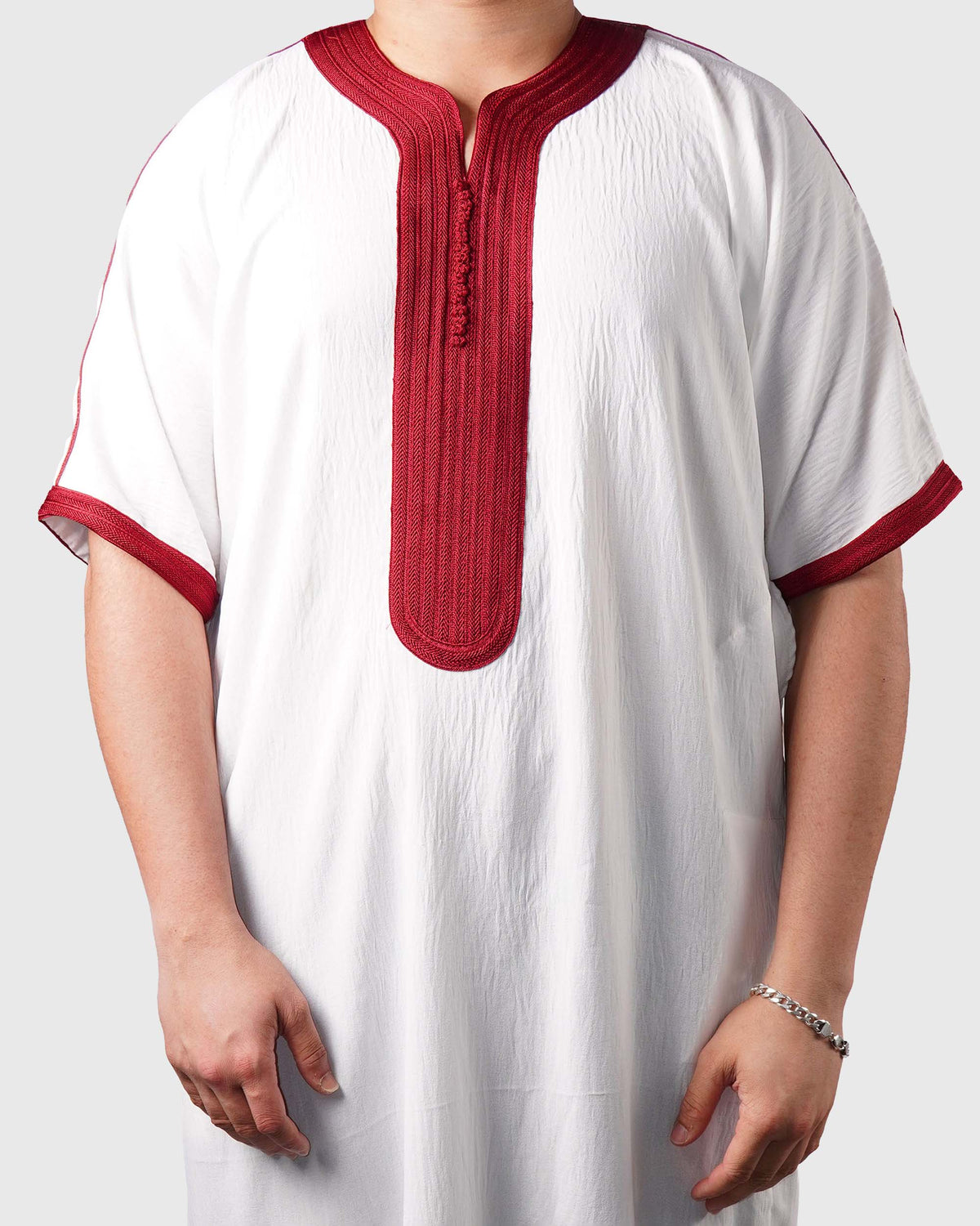 WHITE MAROON MOROCCAN THOBE