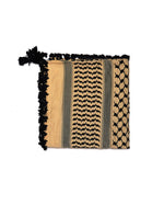 Yellow and Black Authentic keffiyeh (shemagh) available online, Toronto, near Toronto, Ontario. Traditional kaffiyeh (kufiya) design. Versatile keffiyeh scarf and arab head scarf. Also a stylish shemagh scarf. Learn how to wear a keffiyeh and about keffiyeh and shemagh
