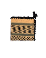 Yellow and Black Authentic keffiyeh (shemagh) available online, Toronto, near Toronto, Ontario. Traditional kaffiyeh (kufiya) design. Versatile keffiyeh scarf and arab head scarf. Also a stylish shemagh scarf. Learn how to wear a keffiyeh and about keffiyeh and shemagh