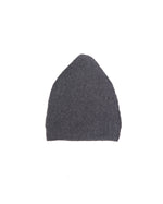 Grey knit kufi hat for men, a traditional muslim prayer cap, shown flat against a white background