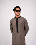 100% Italian linen fabric close-up – olive Royal Thobe by Furqanwear