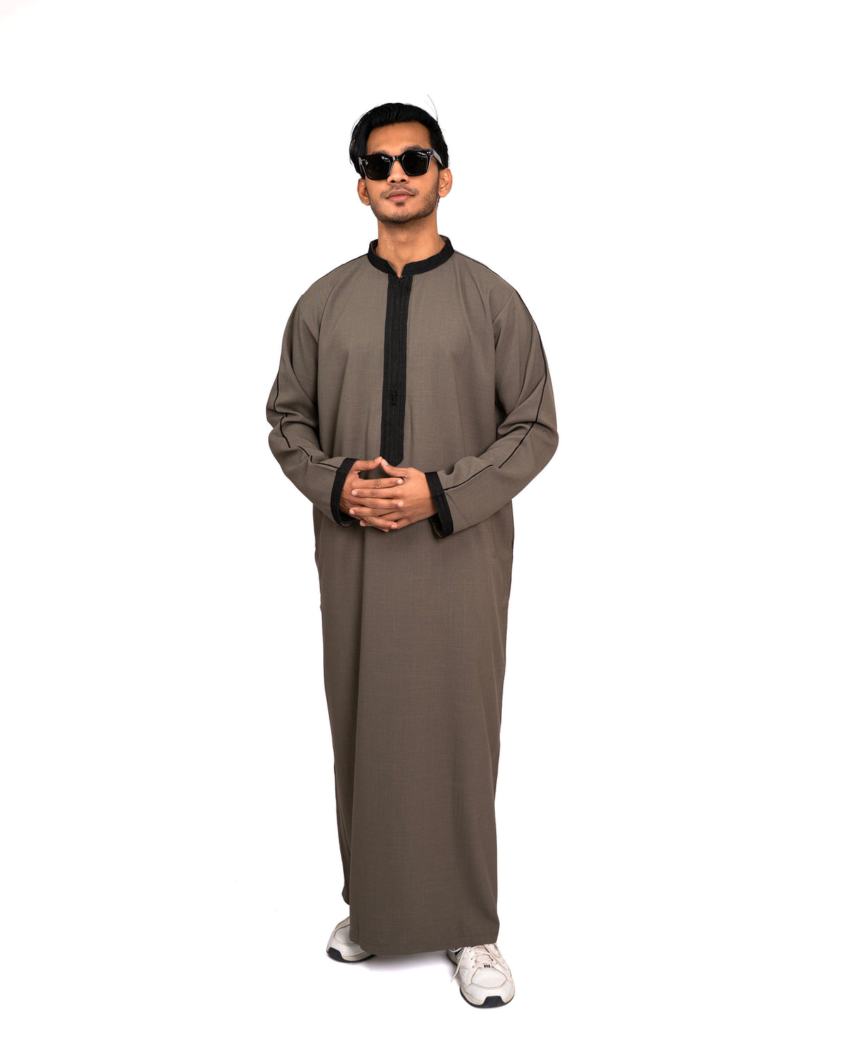 Royal Thobe Olive Full Length View – Modest Menswear for Men USA