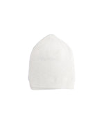 White kufi hat for men featuring a diamond knit pattern, a traditional muslim prayer cap, on a white background.